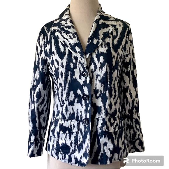 Chicos Navy Ikat Cotton Lined Jacket - Picture 1 of 6